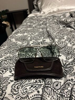 Tom Ford Men’s Silver Frame Sunglasses with Light Green Lenses